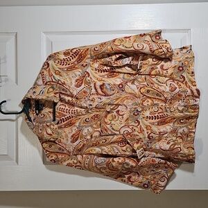 Carole Little Linen Button-Up Top 3/4 Sleeve Shirt Paisley Blazer Jacket Size XL